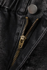 Load image into Gallery viewer, Black Vintage Washed Frilled High Waist Denim Shorts - Fashion Queen - 13