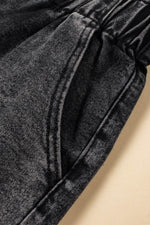 Load image into Gallery viewer, Black Vintage Washed Frilled High Waist Denim Shorts - Fashion Queen - 14