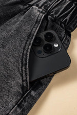 Load image into Gallery viewer, Black Vintage Washed Frilled High Waist Denim Shorts - Fashion Queen - 15