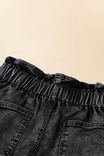 Load image into Gallery viewer, Black Vintage Washed Frilled High Waist Denim Shorts - Fashion Queen - 17