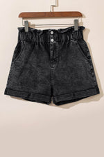 Load image into Gallery viewer, Black Vintage Washed Frilled High Waist Denim Shorts - Fashion Queen - 9