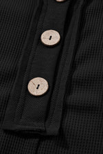 Load image into Gallery viewer, Black Waffle Knit Buttoned Long Sleeve Top - Fashion Queen - 14