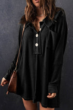 Load image into Gallery viewer, Black Waffle Knit Buttoned Long Sleeve Top - Fashion Queen - 3
