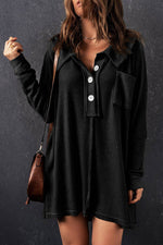 Load image into Gallery viewer, Black Waffle Knit Buttoned Long Sleeve Top - Fashion Queen - 7