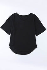 Load image into Gallery viewer, Black Waffle Knit Drop Shoulder Loose Top - Fashion Queen - 15