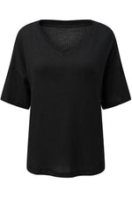 Load image into Gallery viewer, Black Waffle Knit Drop Shoulder Loose Top - Fashion Queen - 20