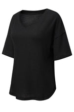 Load image into Gallery viewer, Black Waffle Knit Drop Shoulder Loose Top - Fashion Queen - 21