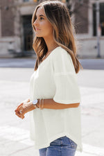 Load image into Gallery viewer, Black Waffle Knit Drop Shoulder Loose Top - Fashion Queen - 6