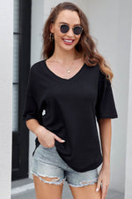 Load image into Gallery viewer, Black Waffle Knit Drop Shoulder Loose Top - Fashion Queen - 8