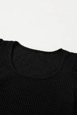 Load image into Gallery viewer, Black Waffle Knit Ruched Puff Sleeve Top - Fashion Queen - 7