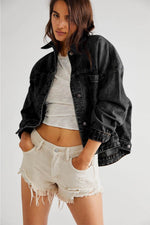 Load image into Gallery viewer, Black Washed Oversize Pocketed Denim Jacket - Fashion Queen - 3
