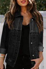 Load image into Gallery viewer, Black Washed Oversize Pocketed Denim Jacket - Fashion Queen - 4