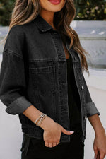 Load image into Gallery viewer, Black Washed Oversize Pocketed Denim Jacket - Fashion Queen - 6