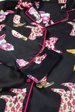 Load image into Gallery viewer, Black Western Cowgirl Boots Printed Satin Long Pajama Set - Fashion Queen - 11