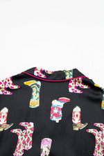 Load image into Gallery viewer, Black Western Cowgirl Boots Printed Satin Long Pajama Set - Fashion Queen - 12