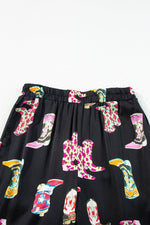 Load image into Gallery viewer, Black Western Cowgirl Boots Printed Satin Long Pajama Set - Fashion Queen - 14