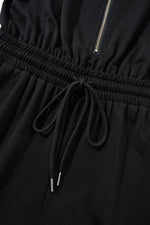Load image into Gallery viewer, Black Zipper Flutter Sleeve Drawstring High Waist Jumpsuit - Fashion Queen - 19