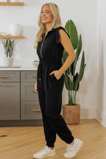Load image into Gallery viewer, Black Zipper Flutter Sleeve Drawstring High Waist Jumpsuit - Fashion Queen - 6