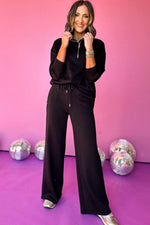 Load image into Gallery viewer, Black Zipper Stand Neck Top and Wide Leg Pants Set - Fashion Queen - 4