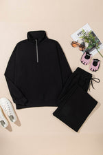 Load image into Gallery viewer, Black Zipper Stand Neck Top and Wide Leg Pants Set - Fashion Queen - 5