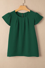 Load image into Gallery viewer, Blackish Green Flounce Sleeve Pleated Textured Blouse - Fashion Queen - 10