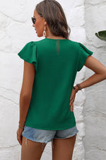 Load image into Gallery viewer, Blackish Green Flounce Sleeve Pleated Textured Blouse - Fashion Queen - 2