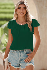 Load image into Gallery viewer, Blackish Green Flounce Sleeve Pleated Textured Blouse - Fashion Queen - 5