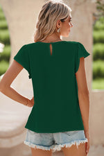 Load image into Gallery viewer, Blackish Green Flounce Sleeve Pleated Textured Blouse - Fashion Queen - 6