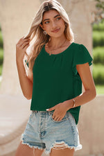 Load image into Gallery viewer, Blackish Green Flounce Sleeve Pleated Textured Blouse - Fashion Queen - 7
