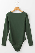 Load image into Gallery viewer, Blackish Green Solid Color Square Neck Long Sleeve Slim Fit Bodysuit - Fashion Queen - 7