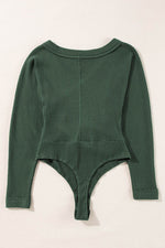 Load image into Gallery viewer, Blackish Green Waffle Knit Slim Fit Wrap V Neck Bodysuit - Fashion Queen - 4