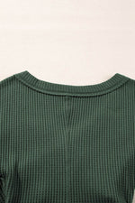 Load image into Gallery viewer, Blackish Green Waffle Knit Slim Fit Wrap V Neck Bodysuit - Fashion Queen - 6
