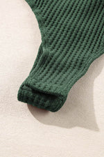 Load image into Gallery viewer, Blackish Green Waffle Knit Slim Fit Wrap V Neck Bodysuit - Fashion Queen - 8