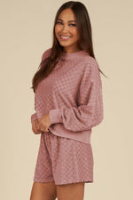 Load image into Gallery viewer, Blossom Checkered Textured Long Sleeve Top and Shorts Set - Fashion Queen - 3