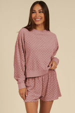 Load image into Gallery viewer, Blossom Checkered Textured Long Sleeve Top and Shorts Set - Fashion Queen - 4