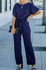 Load image into Gallery viewer, Blue Belted Wide Leg Jumpsuit - Fashion Queen - 1