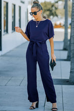 Load image into Gallery viewer, Blue Belted Wide Leg Jumpsuit - Fashion Queen - 10