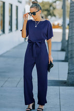 Load image into Gallery viewer, Blue Belted Wide Leg Jumpsuit - Fashion Queen - 12