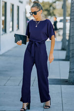 Load image into Gallery viewer, Blue Belted Wide Leg Jumpsuit - Fashion Queen - 13