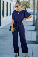 Load image into Gallery viewer, Blue Belted Wide Leg Jumpsuit - Fashion Queen - 14