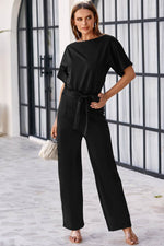 Load image into Gallery viewer, Blue Belted Wide Leg Jumpsuit - Fashion Queen - 16