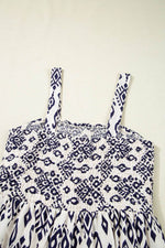 Load image into Gallery viewer, Blue Boho Geometric Print Shirred High Waist Wide Leg Jumpsuit - Fashion Queen - 10