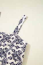 Load image into Gallery viewer, Blue Boho Geometric Print Shirred High Waist Wide Leg Jumpsuit - Fashion Queen - 12