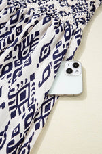 Load image into Gallery viewer, Blue Boho Geometric Print Shirred High Waist Wide Leg Jumpsuit - Fashion Queen - 13