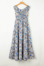 Load image into Gallery viewer, Blue Boho Paisley Print Off Shoulder Maxi Dress - Fashion Queen - 12