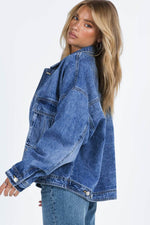Load image into Gallery viewer, Blue Chest Pockets Drop Shoulder Loose Denim Jacket - Fashion Queen - 3