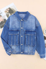 Load image into Gallery viewer, Blue Chest Pockets Drop Shoulder Loose Denim Jacket - Fashion Queen - 5