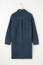 Load image into Gallery viewer, Blue Contrast Flap Pocket Single Breasted Teddy Coat - Fashion Queen - 15