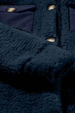 Load image into Gallery viewer, Blue Contrast Flap Pocket Single Breasted Teddy Coat - Fashion Queen - 19