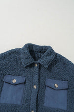 Load image into Gallery viewer, Blue Contrast Flap Pocket Single Breasted Teddy Coat - Fashion Queen - 25